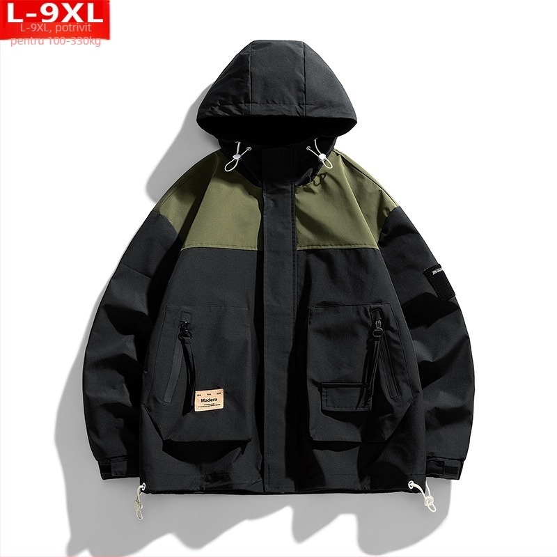 Geacă cu glugă în stil Hong Kong, croială lejeră, fermoar frontal, țesătură poliester, căptușeală poliester, potrivită primăvară-toamnă