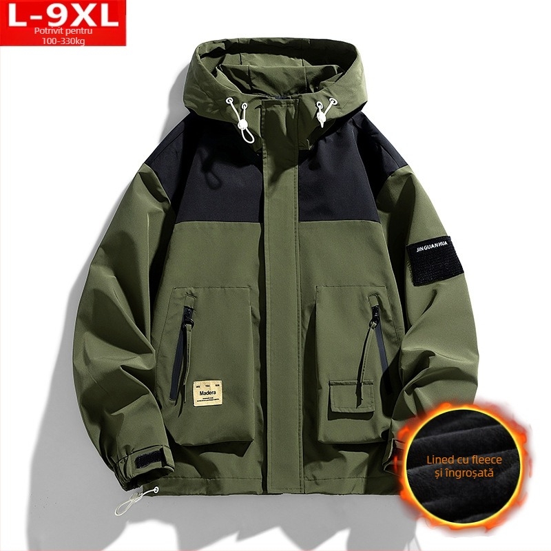 Geacă cu glugă în stil Hong Kong, croială lejeră, fermoar frontal, țesătură poliester, căptușeală poliester, potrivită primăvară-toamnă