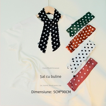 Fular din poliester cu imprimeu cu buline, stil IN, siluetă subțire inspirată de nod papion, țesătură simplă, conținut poliester 81-95%