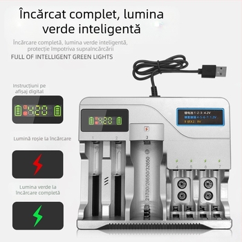 Încărcător USB pentru baterii Li-ion și NiMH, ieșire dublă 4.2V/1A și 1.2V/1A, intrare 5V, CE/ROHS