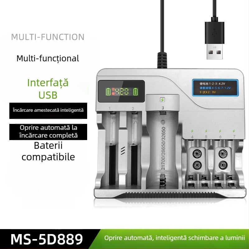 Încărcător USB pentru baterii Li-ion și NiMH, ieșire dublă 4.2V/1A și 1.2V/1A, intrare 5V, CE/ROHS