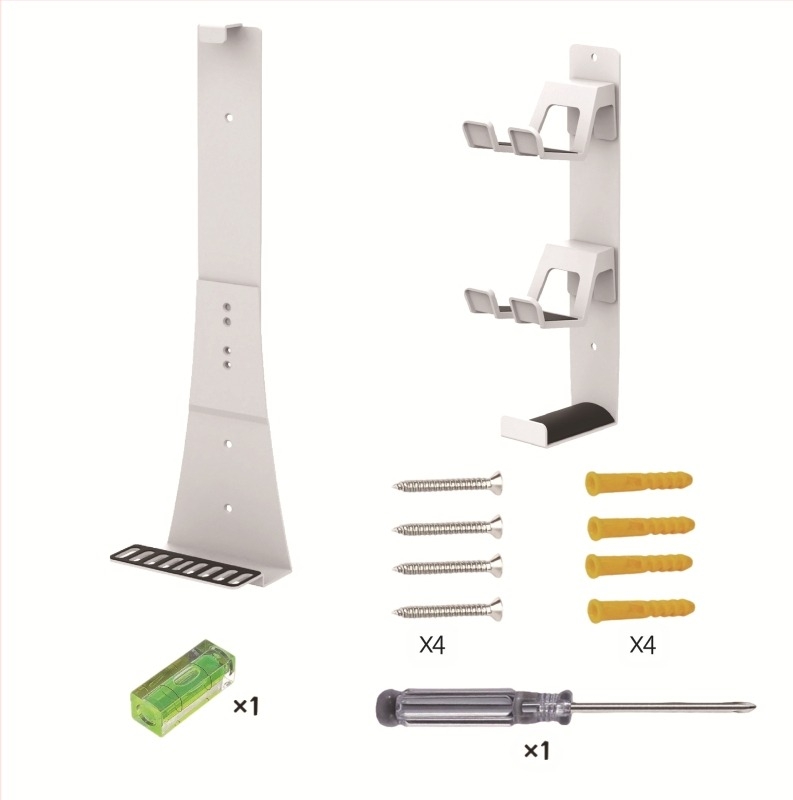 Suport de perete pentru jocuri PS5/PS5 Pro/PS5 Slim cu spațiu pentru controler și căști, construcție metalică, model MZ-8005X, greutate 900 g