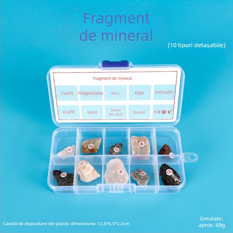 Set cu eșantioane de roci, minereuri și minerale pentru învățământ primar