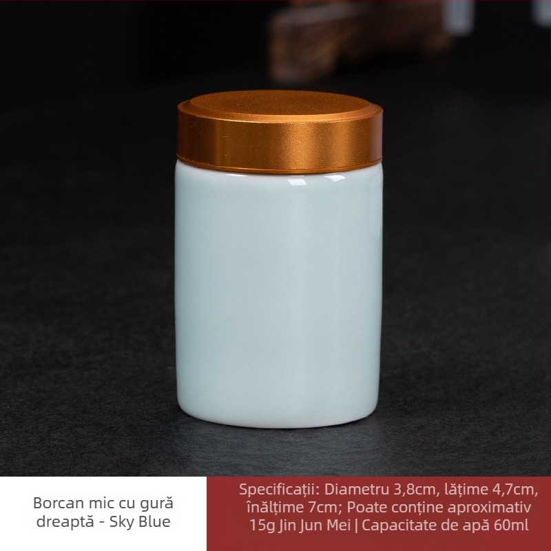 Recipient ceramic pentru ceai, cu finisaj Celadon și capac din aliaj, rezistent la umezeală, posibilitate imprimare logo