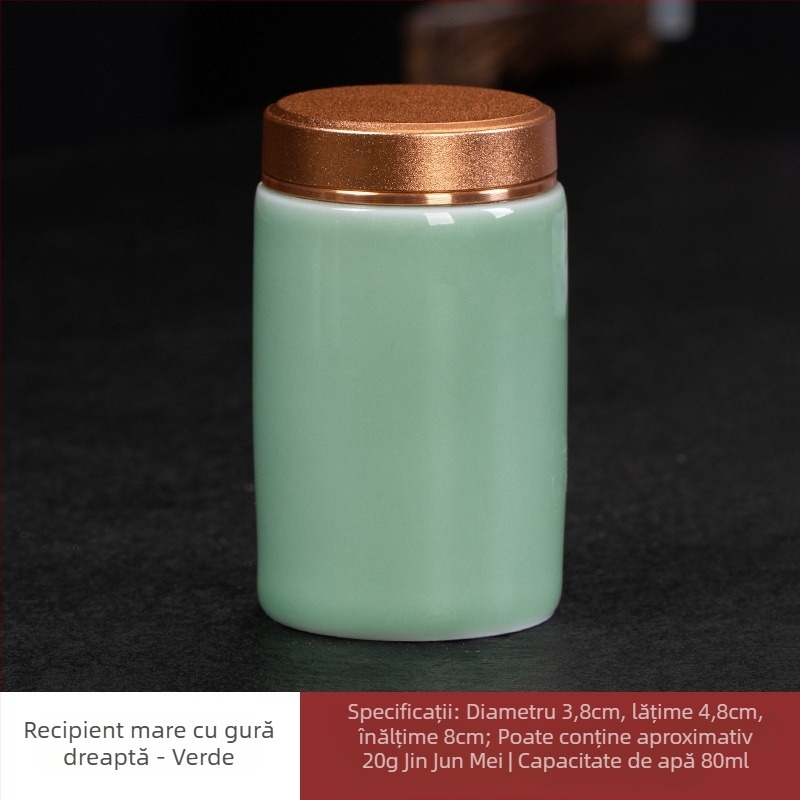 Recipient ceramic pentru ceai, cu finisaj Celadon și capac din aliaj, rezistent la umezeală, posibilitate imprimare logo