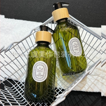 Set dublu de sticle dozatoare pentru șampon, pompă din bambus, PET material, turnare prin blow molding, ambalaj cosmetic