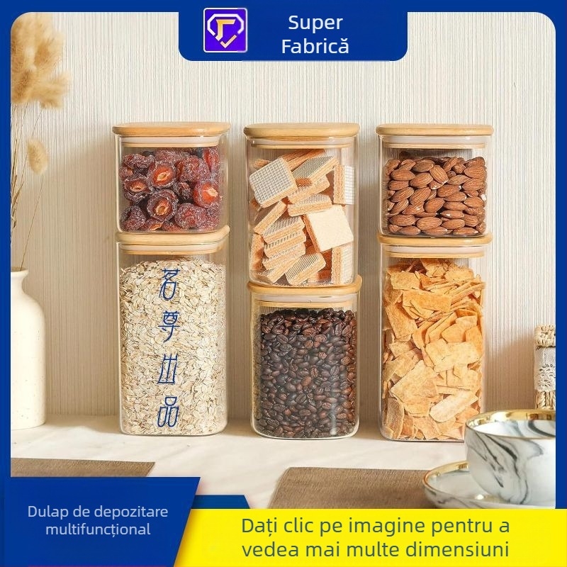 Borcan din sticlă sigilat pentru ceai și bomboane, formă pătrată, 501-800 ml, potrivit pentru microunde