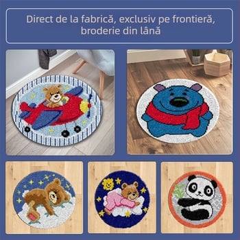 Kit de broderie pentru pernă circulară cu animale | fibră acrilică | model desen animat | kit de broderie cu cruce | pentru sufragerie, dormitor, camera copiilor