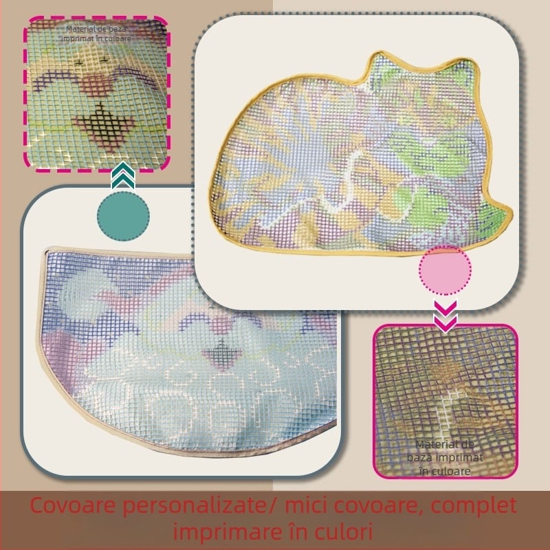 Kit de broderie pentru pernă circulară cu animale | fibră acrilică | model desen animat | kit de broderie cu cruce | pentru sufragerie, dormitor, camera copiilor