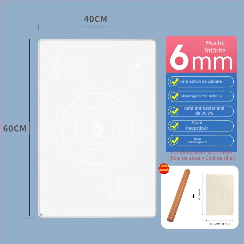 Seminex Covoraș din silicon pentru frământat aluat – Calitate alimentară, Gros, Antiadherent, Cu scală de măsurare și opțiune de logo personalizat