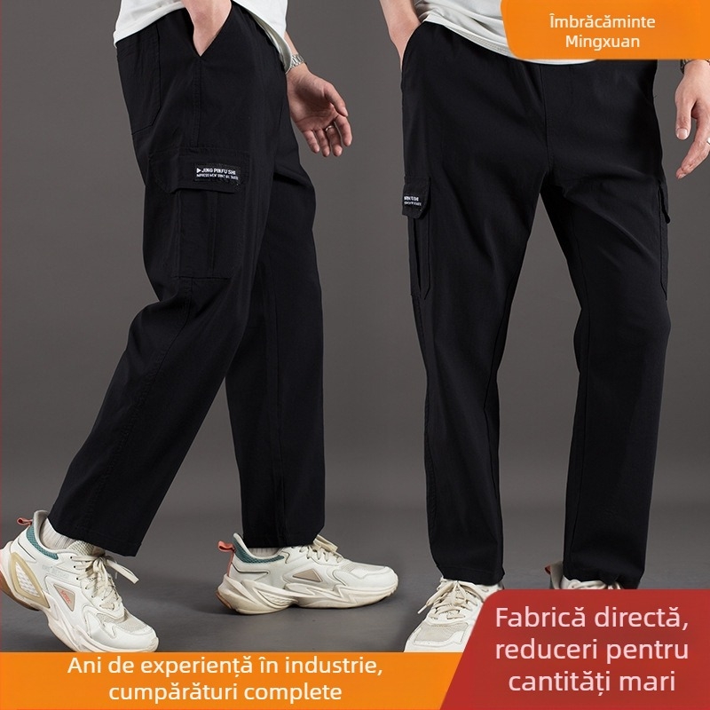 Pantaloni cargo, croială lejeră, talie înaltă, amestec din bumbac-elastan, buzunare multiple