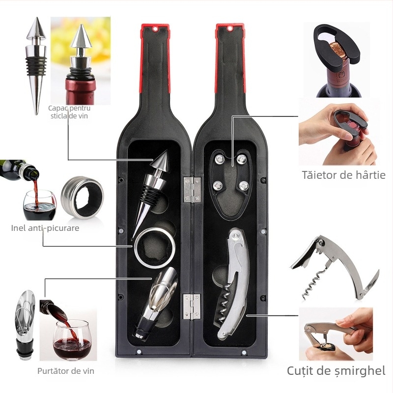 Set din oțel inoxidabil, în formă de cal marin, pentru deschizătoare de vin și bere – set de băuturi multifuncțional, brand Five, 5 componente, 5 kituri, lansat vara 2013