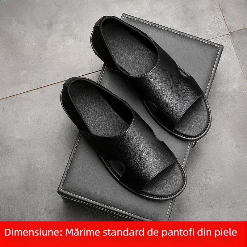 Sandale romane pentru bărbați, piele de vită cu două straturi, respirabile, vârf deschis, talpă din cauciuc