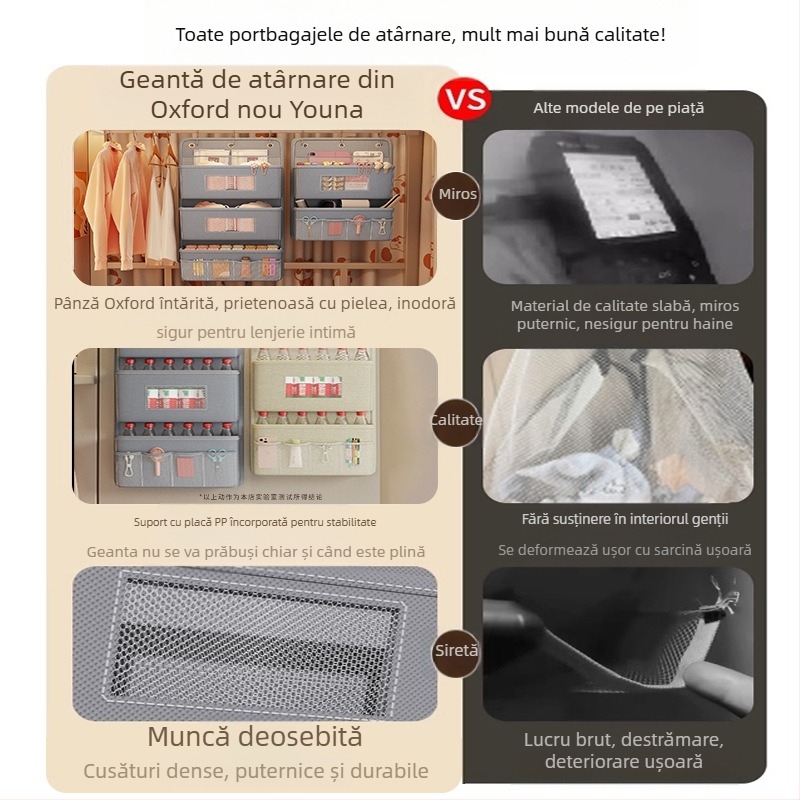 Organizator de lenjerie și șosete, montat pe perete — material Oxford, model SND4004, design tridimensional pe perete