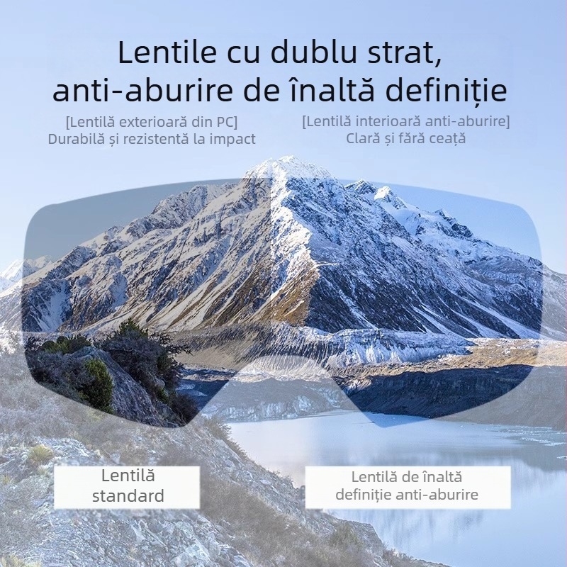 Set ochelari ski cilindric cu strat dublu, antifog, protecție UV, rezistenți la vânt, cu dioptrii reglabile