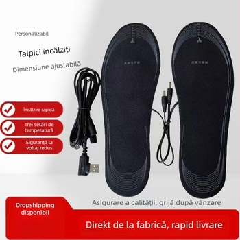 Talpă încălzită USB pentru pantofi, autoîncălzire, reglabilă prin tăiere, partea superioară din velur, talpă EVA