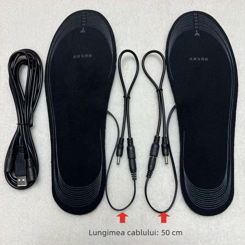 Talpă încălzită USB pentru pantofi, autoîncălzire, reglabilă prin tăiere, partea superioară din velur, talpă EVA