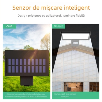 Stâlp LED solar pentru stradă, lampă exterior integrată, senzor de mișcare, IP65 impermeabil, 3W, durată de viață 50.000 ore