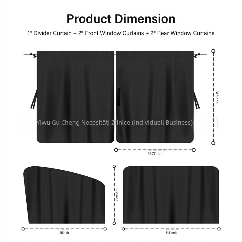 Set de parasolare auto și RV, format din 5 piese, instalare încorporată, compatibil universal, design monocrom, imprimare logo disponibil