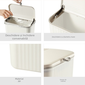 Coș de gunoi montat pe perete, 12 L, din plastic, cilindru lung, cu capac tip rocker