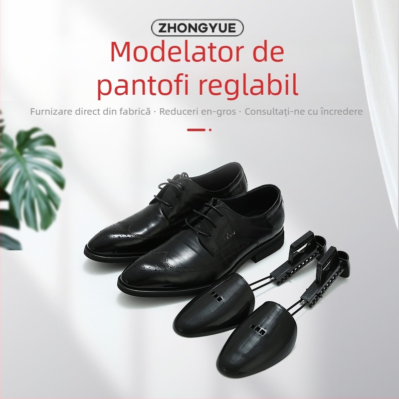 Extender de pantofi reglabil, multifuncțional – șină telescopică din plastic, formator intern; Model ZY-2228A; Material PP; Dimensiuni: max 31.5×7.5×5.5 cm / min 23.5×7.5×5.5 cm; Potrivit pentru sneakers, pantofi din piele, casual și de lucru