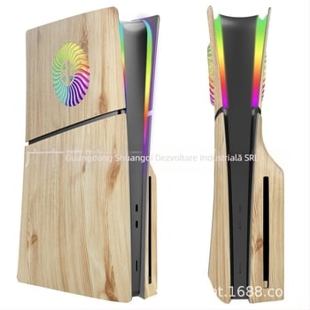 Carcasă PS5 Slim cu finisaj lemn - Carcasă de schimb PS5 Slim, ABS plastic, set de 4 bucăți