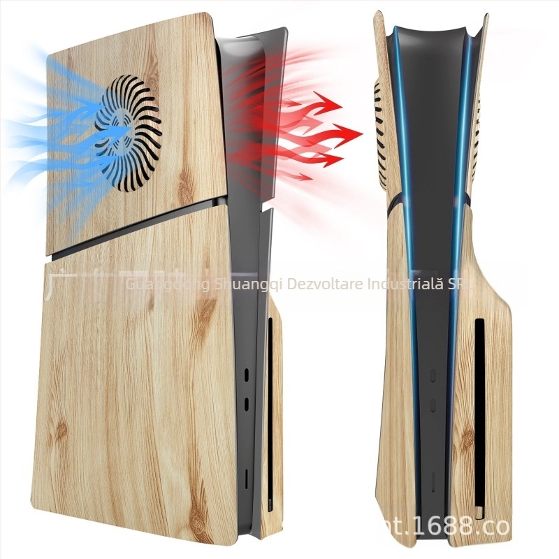 Carcasă PS5 Slim cu finisaj lemn - Carcasă de schimb PS5 Slim, ABS plastic, set de 4 bucăți