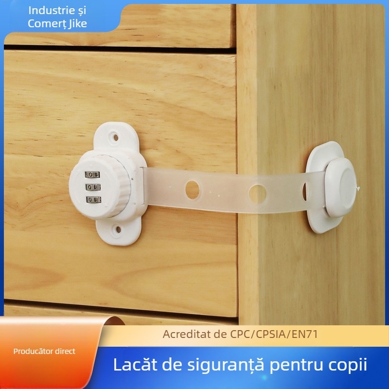 Încuietoare de siguranță multifuncțională pentru sertarele frigiderului — design prietenos pentru copii; construcție din plastic; încuietoare cu combinație — (Brand: Geek; Import: Nu)