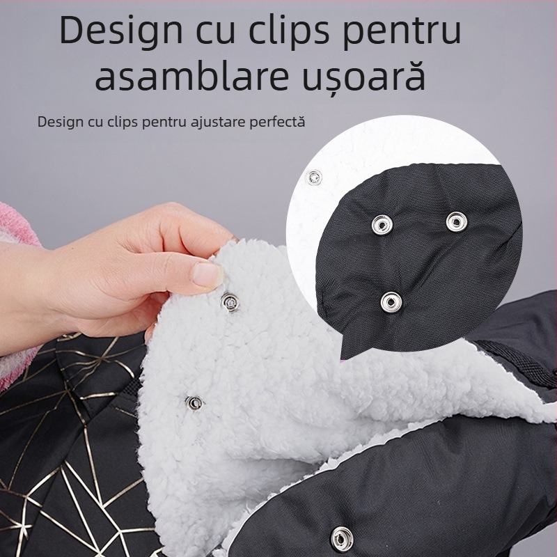 Husă pentru mânerul căruciorului de bebeluș – rezistent la vânt, căptușită cu fleece, materiale: Oxford cloth / lână de miel
