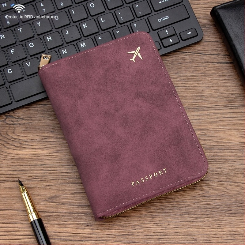 Carcasă pentru pașaport și documente | Material PU, căptușeală PU, Unisex, Stil de călătorie lejer, Depozitare și protecție împotriva furtului, Primăvara 2025