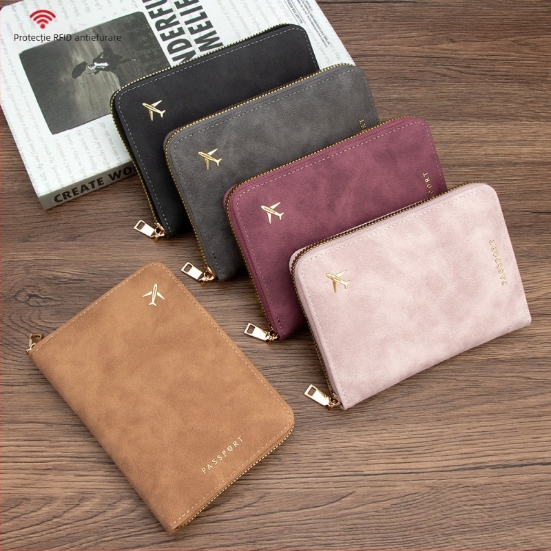 Carcasă pentru pașaport și documente | Material PU, căptușeală PU, Unisex, Stil de călătorie lejer, Depozitare și protecție împotriva furtului, Primăvara 2025