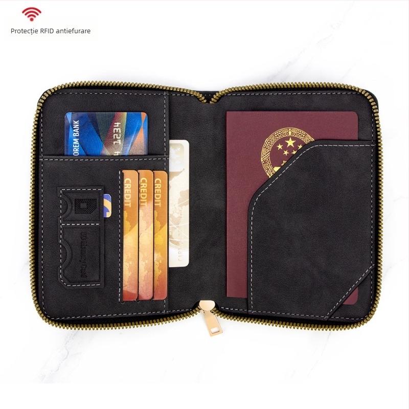 Carcasă pentru pașaport și documente | Material PU, căptușeală PU, Unisex, Stil de călătorie lejer, Depozitare și protecție împotriva furtului, Primăvara 2025