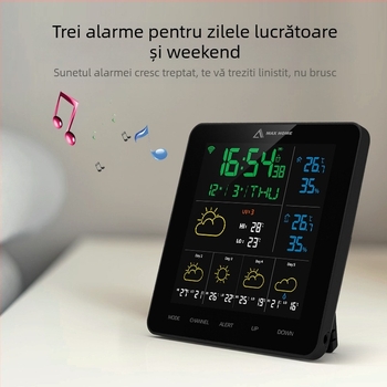 Ceas cu alarm MAXHOME, stație meteo WiFi, termometru și umiditate, faza lunii, afișaj VA LED