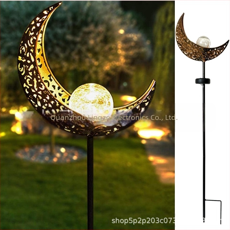 Lampa solară de grădină cu lună decupată din fier forjat – LED 0.5W, IP65, 6–12h, Model LZBK-TY-23001