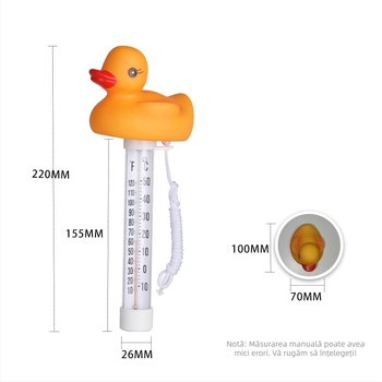 Termometru de piscină din sticlă, în formă de rață, cu tijă, interval 0–50, model Jdy0010, Jed