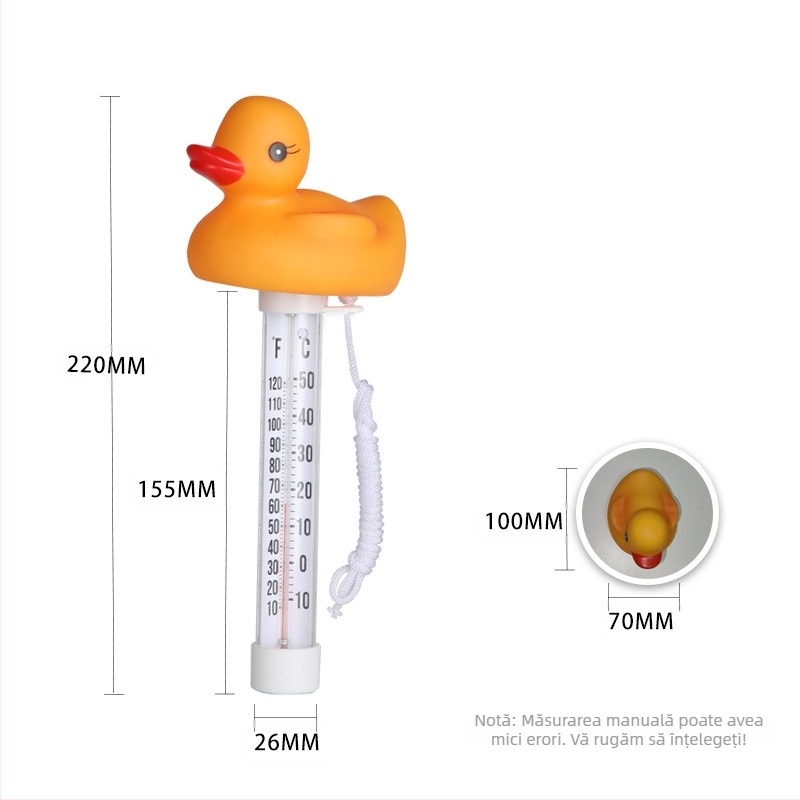 Termometru de piscină din sticlă, în formă de rață, cu tijă, interval 0–50, model Jdy0010, Jed