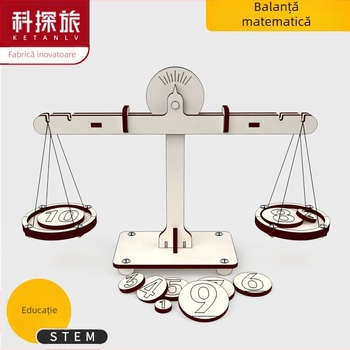 Jucărie STEM educațională din lemn: DIY multifuncțională, experimente științifice cu balanță pentru dezvoltare intelectuală, copii 4–6 ani.