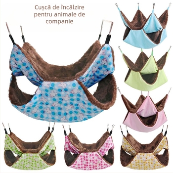 Hamster hamac dublu pluș cald cu sac de dormit, material: pânză, patru sezoane, pentru hamster, marcă: 3inch families