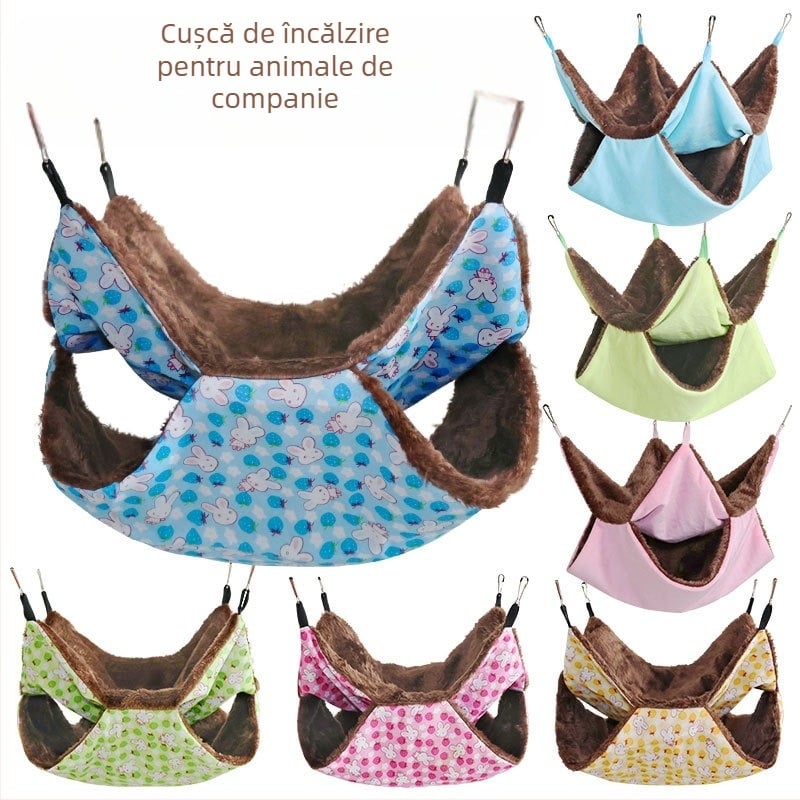 Hamster hamac dublu pluș cald cu sac de dormit, material: pânză, patru sezoane, pentru hamster, marcă: 3inch families