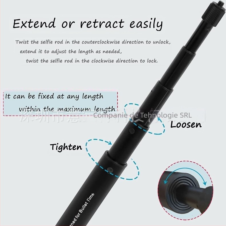 Selfie-stick invizibil, antiderapant, pliabil, compatibil cu Insta360 ONE X3, ONE X2, ONE R și GoPro, din aliaj și carbon