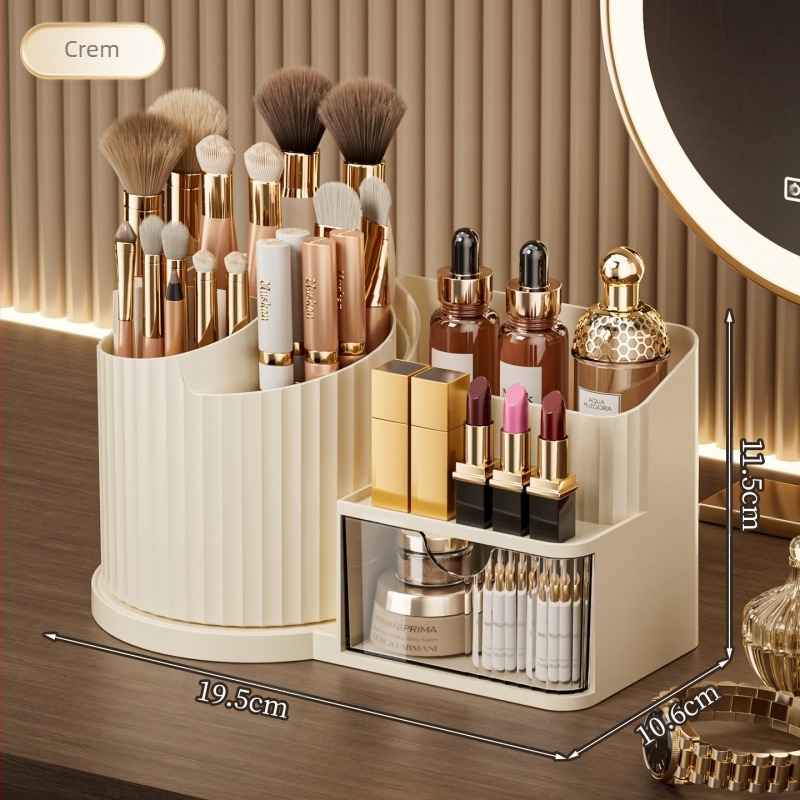 Organizator cosmetic pentru birou cu sertar pentru ruj – bază ABS, corp PP cilindric, sertar PS, procesare personalizată