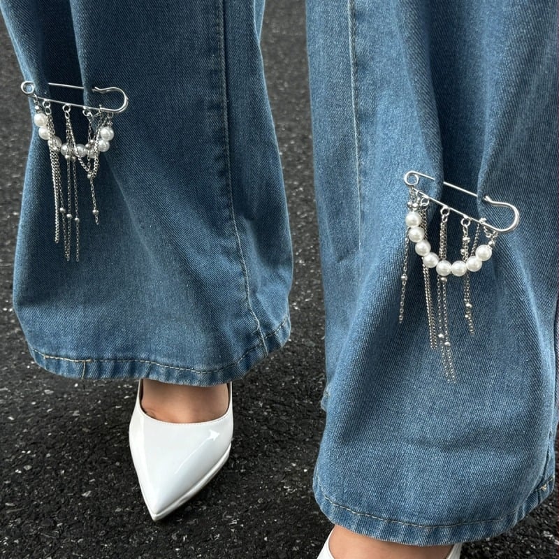 Broșă geometrică cu perle artificiale și lanț cu ciucuri, placare electroplată, accesoriu feminin în stil INS, decorativă și reglabilă