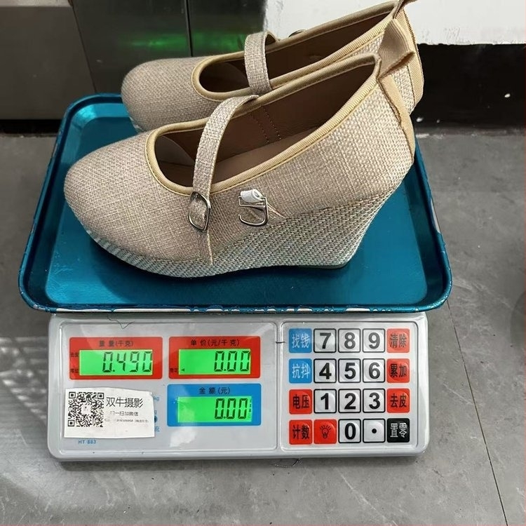 Pantofi dama din pânză, cu toc mic și cataramă, talpă din cauciuc, 0-3 cm înălțime a tocului, primăvară