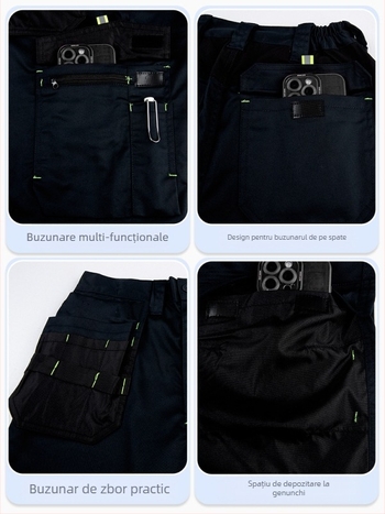 Pantaloni de lucru pentru mecanic, cu buzunare multiple, rezistenți la uzură, întăriți, care evacuează umezeala, 100% poliester