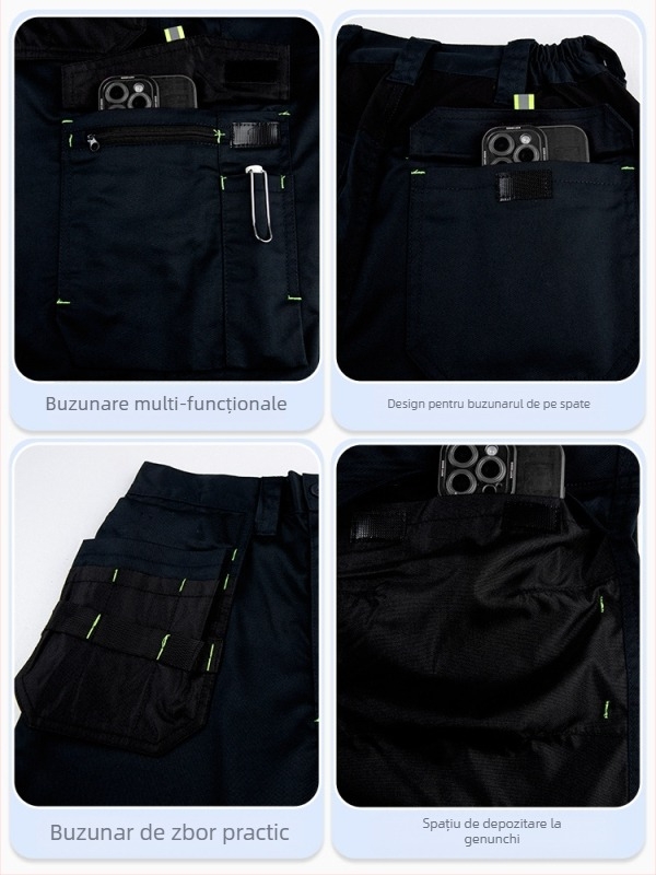 Pantaloni de lucru pentru mecanic, cu buzunare multiple, rezistenți la uzură, întăriți, care evacuează umezeala, 100% poliester