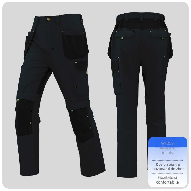Pantaloni de lucru pentru mecanic, cu buzunare multiple, rezistenți la uzură, întăriți, care evacuează umezeala, 100% poliester