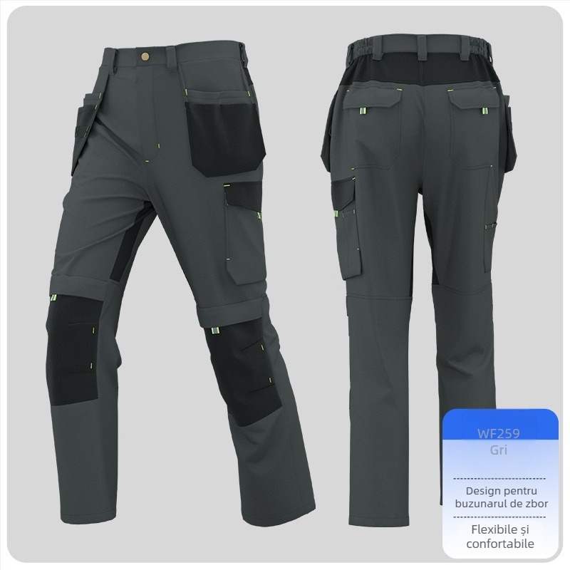 Pantaloni de lucru pentru mecanic, cu buzunare multiple, rezistenți la uzură, întăriți, care evacuează umezeala, 100% poliester
