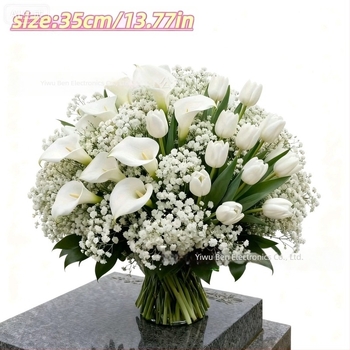 Bene 99 buchet artificial exterior pentru cimitir, 32 bucăți, cu tuberoză, Calla Lily și Gypsophila — materiale: plastic și PU, flocking, injection molding