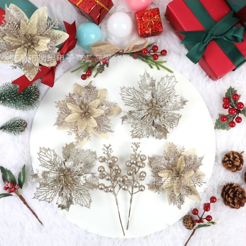 18 bucăți ornamente pentru brad, flori 3D cu două niveluri, plastic