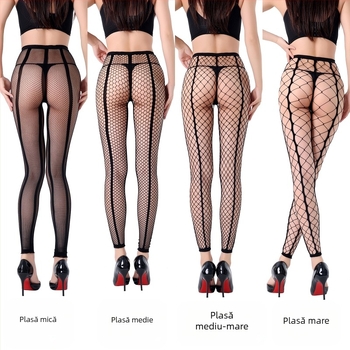 Colanți din plasă cu nouă secțiuni, găuri mici, două linii, transparenți, subțiri, modelare, nylon/poliamid